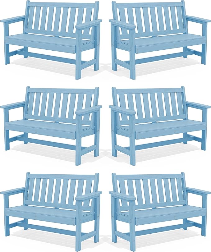 SERWALL Outdoor Bench, HDPE Outdoor Benches Weatherproof, 2-Person Garden Bench with 660 lbs Weight Capacity - Photo 1