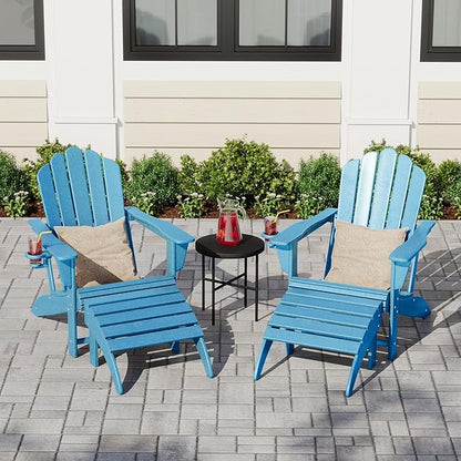 Costaelm Adirondack Chair Footrest Foldable Ottoman, Folding Ottoman Outdoor Foot Rest for Patio Waterproof, Adirondack Ottoman Outdoor, Pacific Blue