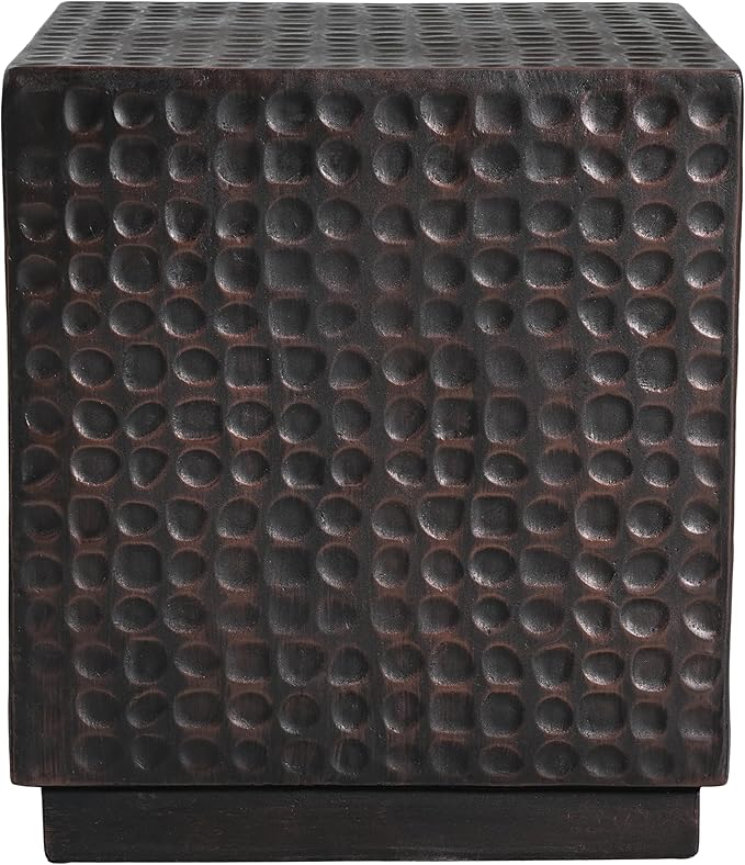 Christopher Knight Home Jeanie Outdoor Side Table Lightweight Concrete, Patio End Table Cube, MGO Fluted Coffee Table for Outside, Garden, Backyard, Poolside Accent Table, Dark Brown Copper