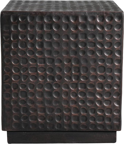 Christopher Knight Home Jeanie Outdoor Side Table Lightweight Concrete, Patio End Table Cube, MGO Fluted Coffee Table for Outside, Garden, Backyard, Poolside Accent Table, Dark Brown Copper