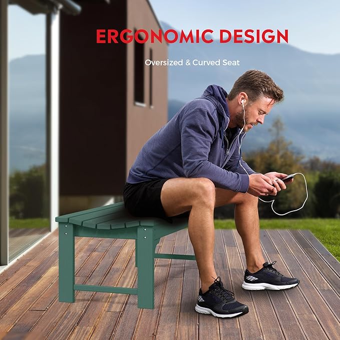 Costaelm Outdoor Benches Weatherproof, All Weather Resistant Park Bench Poly Lumber Backless Garden Bench Seat for Entryway Front Porch, Dark Green