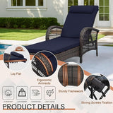 HOMEDIARY 2-Piece Outdoor Wicker Lounge Chairs with Cushion, Rattan Patio Chaise Loungers with 6-Level Backrest - Photo 4
