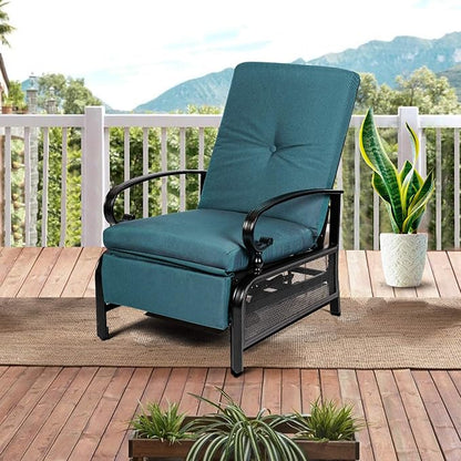 Incbruce Outdoor Lounge Chair Patio Furniture Adjustable Recliner with Retractable Steel Frame and Removable Thick Cushions - Peacock Blue