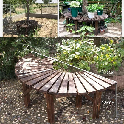 Wooden Curved Benches Outdoor Strong Bearing Capacity 660Lbs, Tree Bench Wrap Around for Garden Natural 120Cm/47In