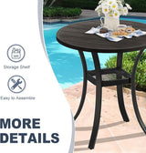 VICLLAX Round Patio Dining Table, Metal Outdoor Bistro Table with Storage Shelf for Balcony Garden Deck, 27.6" Ash Grey - Photo 6