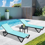 Domi Patio Lounge Chairs Set of 3, Aluminum Pool Chaise Lounge with Side Table - Photo 8
