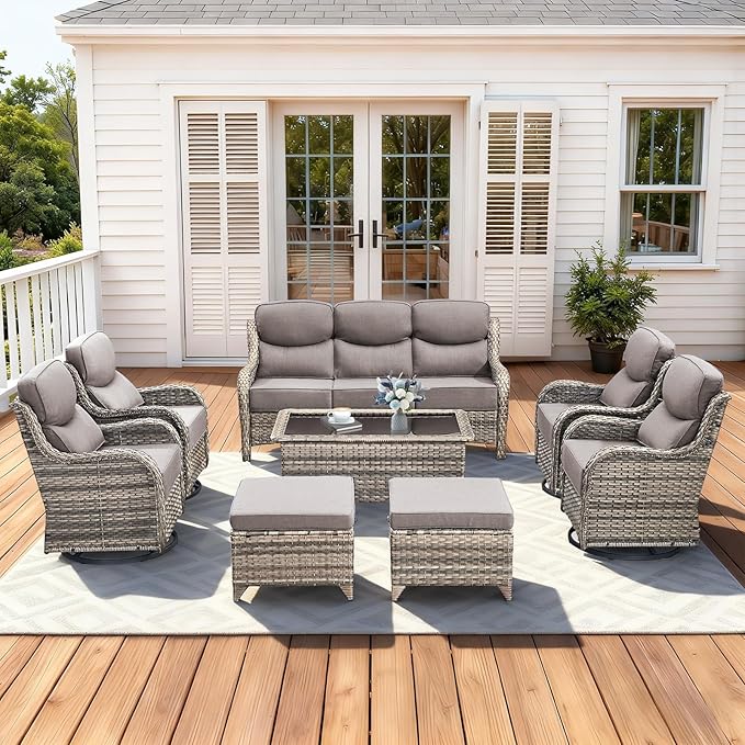 Luxury High Back Patio Furniture Set with 6-Inch Thick Cushions, 8-Pieces Outdoor Furniture with Swivel Chairs - Photo 1