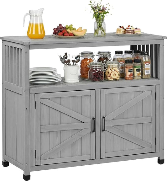 Mederlo Wooden Patio Bar Table Set with Storage, Buffet Cabinet Sideboard for Outdoor and Indoor