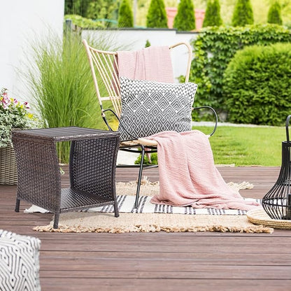 Outdoor Side Table for Patio Small Rattan Wicker Coffee Table Balcony Table Outside End Table with Poly Lumber Table Top & Storage Bistro Table for Garden Porch Deck Living Room Backyard Brown | Patio, Balcony Table, Outside End Table, Storage, Garden,...
