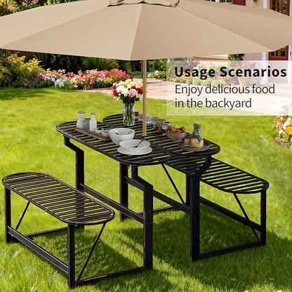 Convertible Bench, 2 in 1 Carbon Steel Picnic Table, Transforming Interchangeable Outdoor Table with Umbrella Hole, for Outside Patio Porch Backyard Park Garden 2 Pack Retro Brown Bench