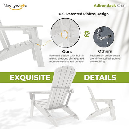 nevilywood HDPE Foldable Fire Pit Chairs Set of 2 with Cup Holders,Wood Grain Durable Design,Perfect for Patio,Backyard & Outdoor Gatherings, White