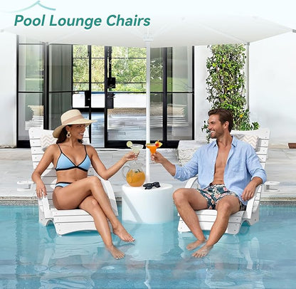 Pool Lounge Chairs, Shallow Water 8-10 Inches Deep, HDPS Fade Resistant Pool Tanning Chair with Armrest, Cup Holder, Headrest, 330lbs Capacity, Outdoor Beach Patio Deck Sun Lounger, White