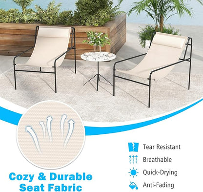 Tangkula Patio Sling Lounge Chair, Modern Sling Accent Chair w/Removable Headrest Pillow, Heavy-Duty Metal Frame, Breathable Seat Fabric, Leisure Chair for Indoor Outdoor, 350 lbs Max Load (1)