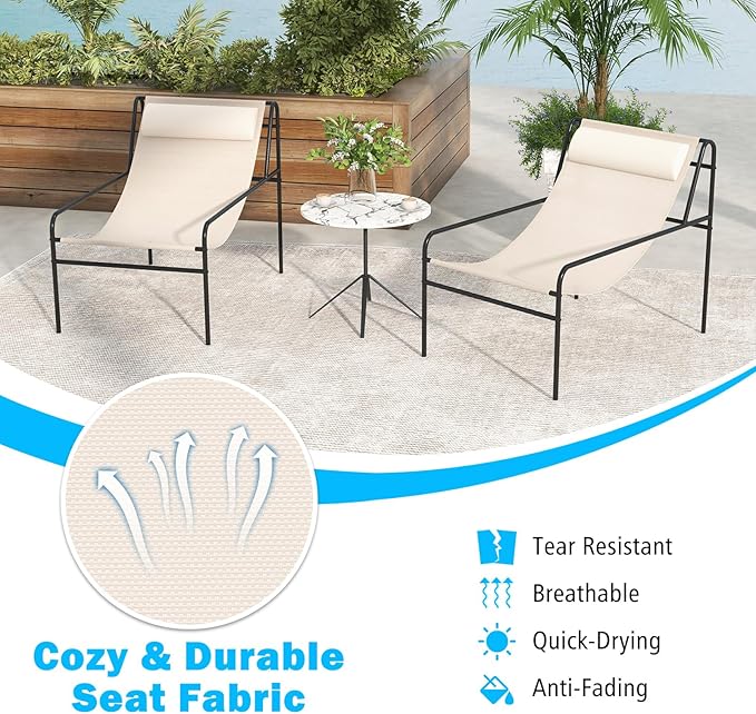 Tangkula Patio Sling Lounge Chair, Modern Sling Accent Chair w/Removable Headrest Pillow, Heavy-Duty Metal Frame, Breathable Seat Fabric, Leisure Chair for Indoor Outdoor, 350 lbs Max Load (2)
