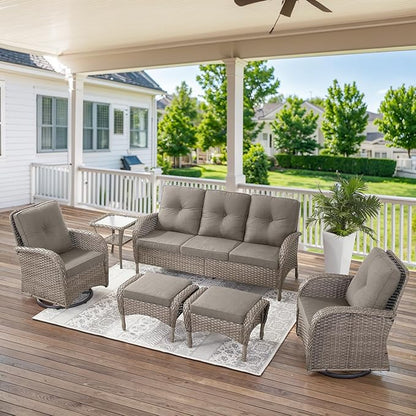 Belord Outdoor Ottomans for Patio Foot Rest - 25 Inch PE Wicker Foot Stool Set of 2 with Removable Cushions for Patio Furniture Sets,All Weather Rattan Ottoman for Balcony Deck Gray/Gray