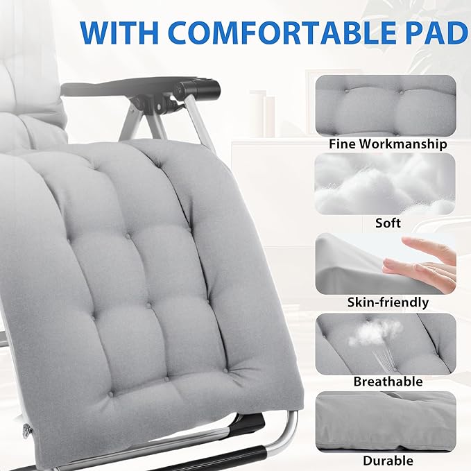 NEWBULIG Zero Gravity Chair, Folding Outdoor Patio Recliner, Reclining Camping Lounge Chair with Cup Holder Trays and Removable Cushion for Indoor Outdoor Beach