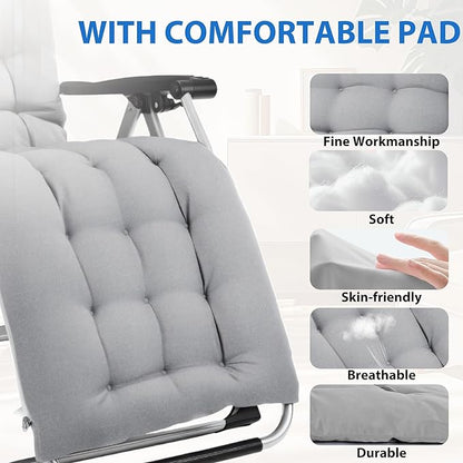 NEWBULIG Zero Gravity Chair, Folding Outdoor Patio Recliner, Reclining Camping Lounge Chair with Cup Holder Trays and Removable Cushion for Indoor Outdoor Beach