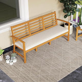 RELAX4LIFE 64’’ Outdoor Bench Acacia Wood - 3-Seat Patio Bench w/Slatted Backrest, Armrests & Seat Cushion - Photo 2