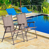 Giantex Set of 2 Patio Folding Chairs, Outdoor Patio Dining Chairs w/Armrest, Sling Back, Metal Frame - Photo 2