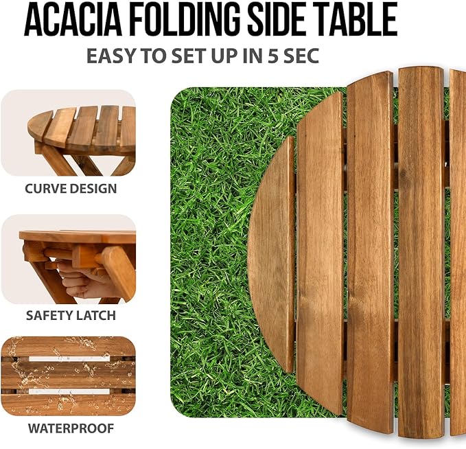 Pack of 2 Small Folding Table, Portable Acacia Wood Side Table for Patio, Porch, Balcony, Indoor Plant Stand, Natural, 13 inches Height