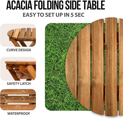 Pack of 2 Small Folding Table, Portable Acacia Wood Side Table for Patio, Porch, Balcony, Indoor Plant Stand, Natural, 13 inches Height