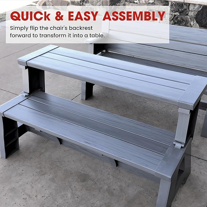 Convert-a-Bench Gen 1 2-in-1 Outdoor Convertible Bench to Picnic Table | Space-Saving, Weather-Resistant Patio Furniture for Yard, Deck, Garden | Easy Assembly & Durable - 1 Bench/Order Platinum Gray