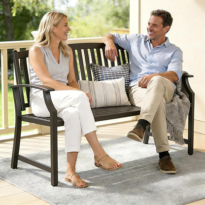 Grand patio 52" Farmhouse Outdoor Bench, Garden Benches with Anti-Rust Aluminum Powder Coated Frame, Faux Wood Grain Finish Frame Patio Bench for Front Porch, Northwoods Brown