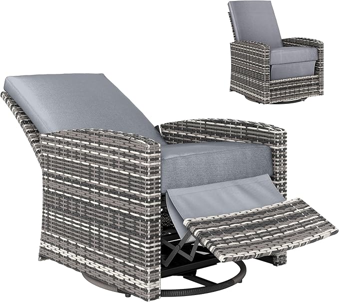Outsunny Outdoor Wicker Swivel Recliner Chair, Reclining Backrest, Lifting Footrest, 360° Rotating Basic - Photo 1