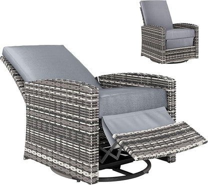 Outsunny Outdoor Wicker Swivel Recliner Chair, Reclining Backrest, Lifting Footrest, 360° Rotating Basic, Water Resistant Cushions for Patio, Gray