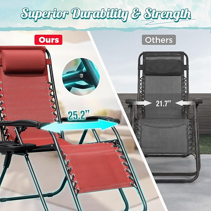 Homall Zero Gravity Patio Folding Lawn Reclining Lounge Chairs Outdoor Gravity Camp Chairs with Cup Holder Pillows for - Photo 4