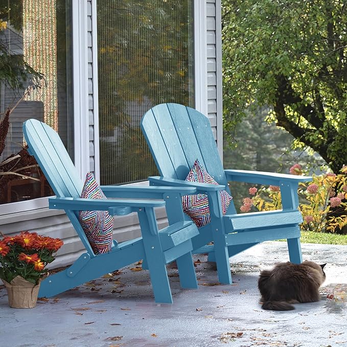 YEFU Adirondack Chair, Oversized Plastic Adirondack Chair Folding Outdoor Chairs with Cup Holder - Photo 2