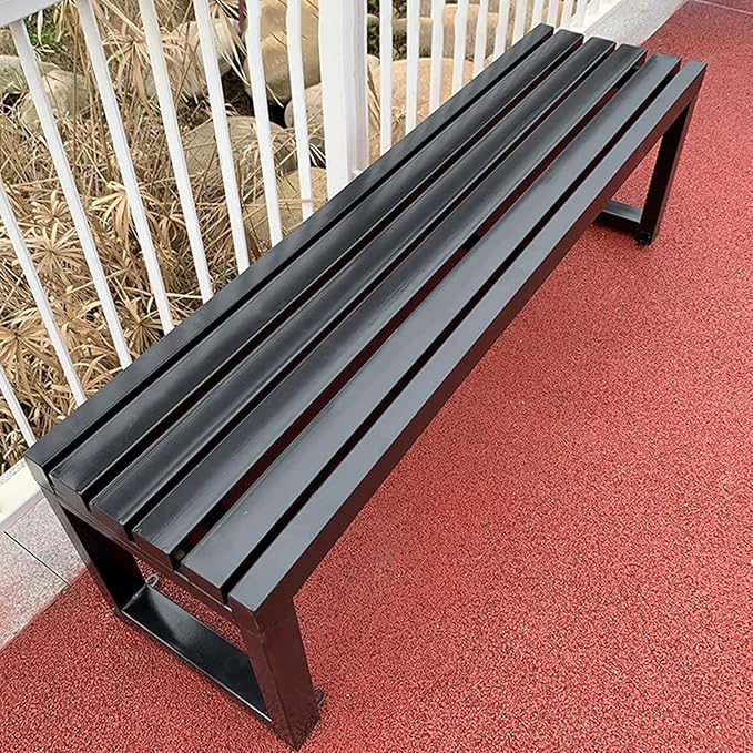 Durable Outdoor Metal Garden Bench, 47.2in Slatted Patio Seating for Yard & Porch, Stylish Black Furniture for Park & Picnic - Perfect Outdoor Decor