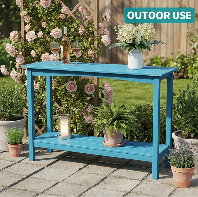 Outdoor Console Table, All-Weather 2-Tier Patio Console Table, Outside Plant Stand Table, Low Maintenance - Photo 7