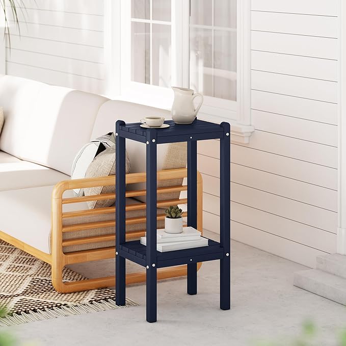 WestinTrends Malibu 36" Outdoor Adirondack HDPE 2-Tier Patio Side Table, Navy Blue - Photo 2