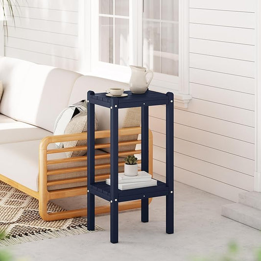 WestinTrends Malibu 36" Outdoor Adirondack HDPE 2-Tier Patio Side Table, Navy Blue