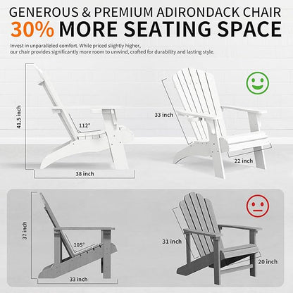 Psilvam Adirondack Chair, Oversized Poly Lumber Fire Pit Chair with Cup Holder, 350Lbs Support Patio Chairs for Garden, Weather Resistant Outdoors Seating, Relaxing Gift for Father & Mother (4,White)