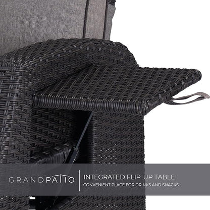 Grand patio Outdoor Reclining Chairs with Extended Footrest 2-Piece Adjustable WickerPatio Lounge Recliner up to 15 with Flip Side Table, Cool Grey
