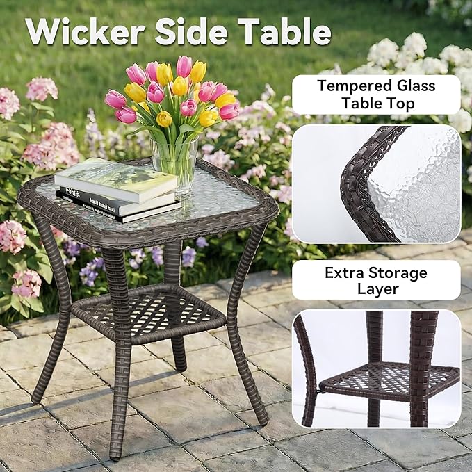 2 Pieces Outdoor Swivel Rocker Patio Chairs Set - Outdoor Wicker Patio Furniture Sets with 1 Side Table - Photo 8