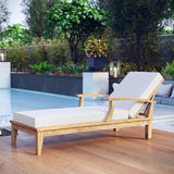 Modway Marina Premium Grade A Teak Wood Outdoor Patio Chaise Lounge Chair in Natural White - Photo 2