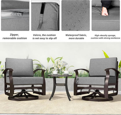 Kurapika 5 Pieces Patio Furniture Set, Outdoor Aluminum Rocking Chair, Patio Bistro Set Swivel Gliders Rocker with Thickened Cushions and Side Table(Grey)