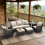 6 Pieces Patio Conversation Furniture Set - 1 Sofa, 2 Swivel Chairs, 2 Ottomans, 1 Side Table - Photo 5