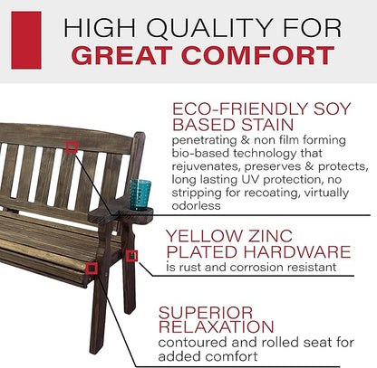 Amish Casual Heavy Duty 800 Lb Mission Pressure Treated Garden Bench with Cupholders (4 Foot, Dark Walnut Stain)