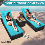 Outdoor Chaise Lounge Chairs, All-Weather Wicker Pool Lounge Chair Set of 2 with Side Table - Photo 3