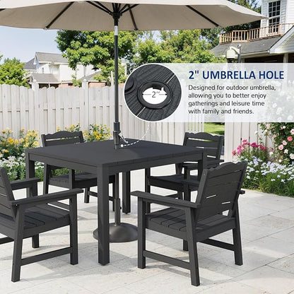 Outdoor Dining Table, Weatherproof 34" Square HIPS Patio Dining Table for 4, with 2" Umbrella Hole, Outdoor Table for Backyard Deck Poolside, Black