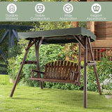 Tangkula Wooden Porch Swing, 2 Person A-Frame Outdoor Swing with Adjustable Canopy, Armrest, 2 Side Tables - Photo 2
