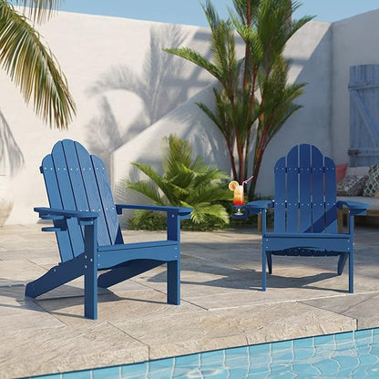 LUE BONA HDPS Adirondack Chairs, 1 Chair, Long-Lasting All-Season Outdoor Patio, Hidden Cup Holder, 350 LBS, Navy Blue