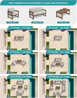 SERWALL HDPE Outdoor Loveseat with Cushions, All Weather Use Outdoor Loveseat Sofa, Brown Frame/Khaki Cushion - Photo 6