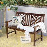 Sophia & William Outdoor Patio Poplar Wood Bench Walnut, PU Painting Wooden Bench with Backrest and Armrests for Porch - Photo 6