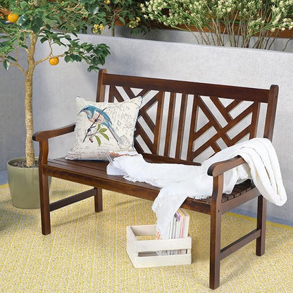 Sophia & William Outdoor Patio Poplar Wood Bench Walnut, PU Painting Wooden Bench with Backrest and Armrests for Porch, Pool, Garden, Lawn, Balcony, Backyard and Indoor, Load Capacity: 600 lbs, 1 Pack