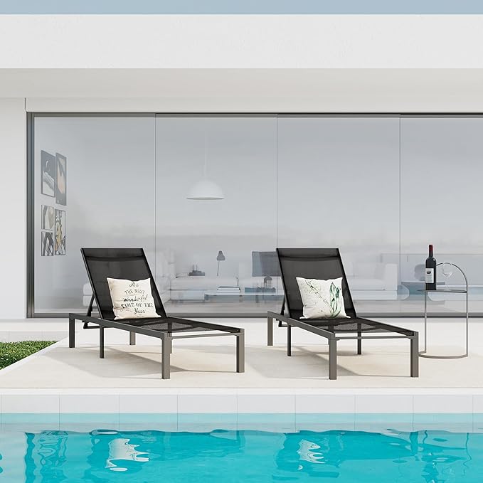 Christopher Knight Home Patio Chaise Lounges Set of 2, Aluminum Adjustable Lounge Seating, 5-Position Backrest Recliner - Photo 4